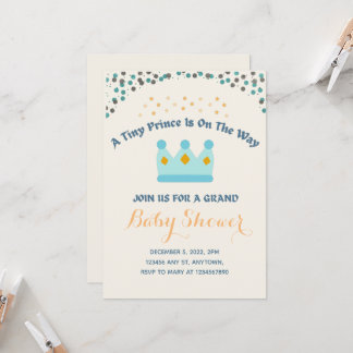 Blue Crown Yellow Jewels Tiny Prince Invitation