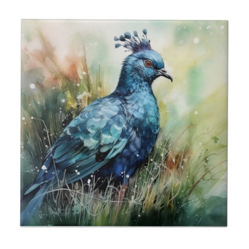 Blue Crowned Pigeon Searches for Seeds Ceramic Tile