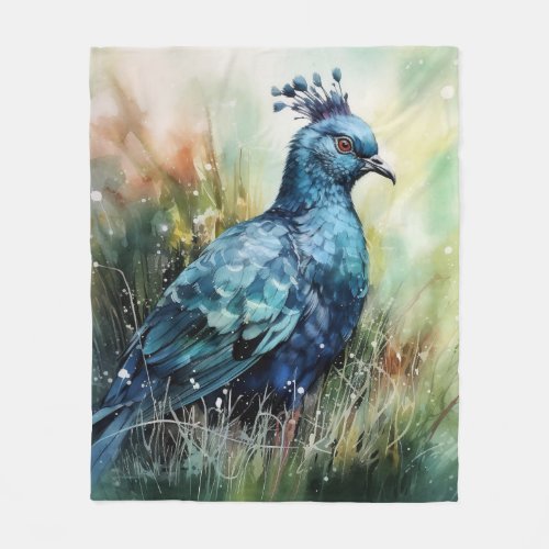 Blue Crowned Pigeon Searches for Seeds Fleece Blanket