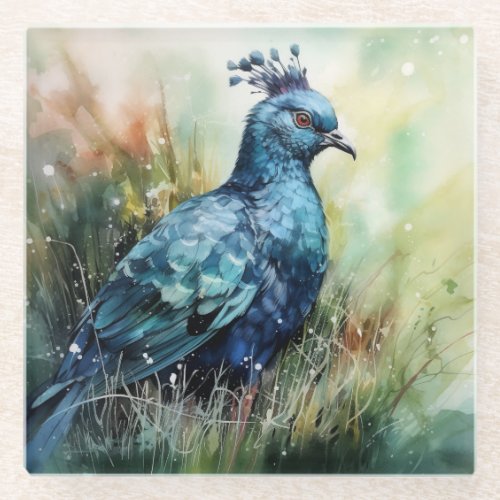 Blue Crowned Pigeon Searches for Seeds Glass Coaster
