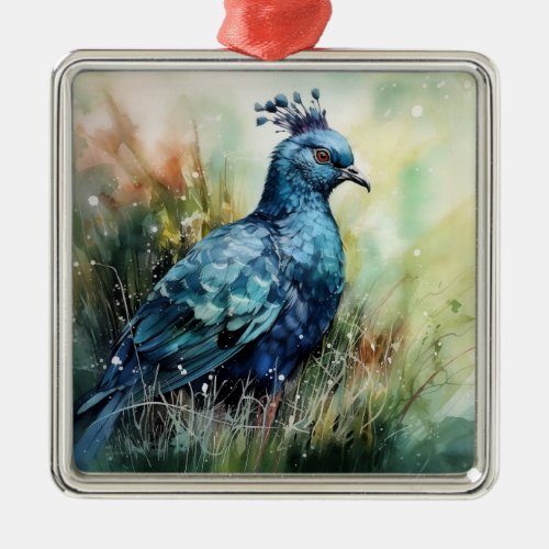 Blue Crowned Pigeon Searches for Seeds Metal Ornament