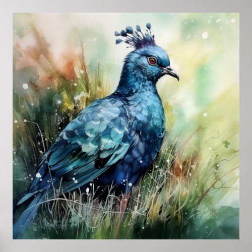 Blue Crowned Pigeon Searches for Seeds Poster