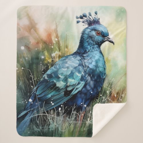 Blue Crowned Pigeon Searches for Seeds Sherpa Blanket