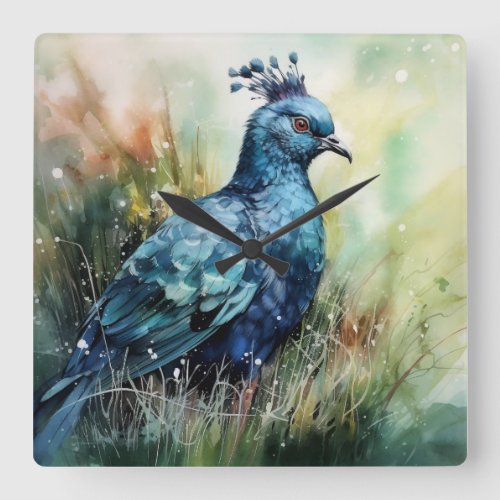 Blue Crowned Pigeon Searches for Seeds Square Wall Clock