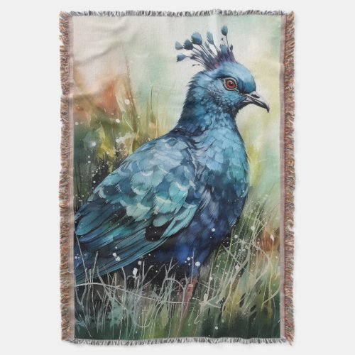 Blue Crowned Pigeon Searches for Seeds Throw Blanket