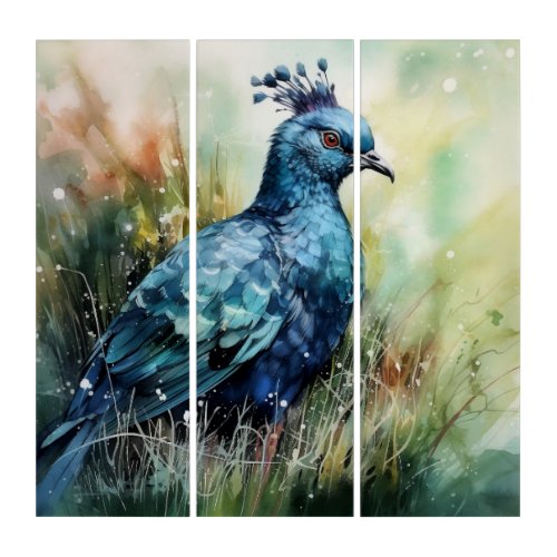 Blue Crowned Pigeon Searches for Seeds Triptych
