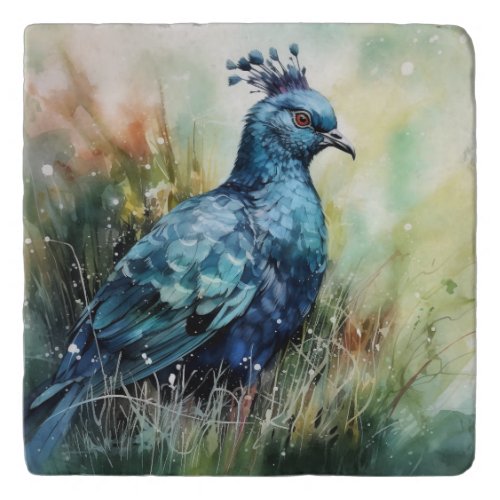 Blue Crowned Pigeon Searches for Seeds Trivet
