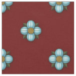 Blue Cruciferous Flowers on Dark Red Fabric