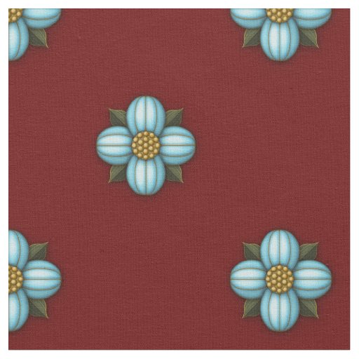 Blue Cruciferous Flowers on Dark Red Fabric