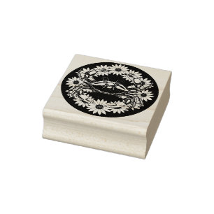Blue Crustacean And Black Eyed Susan Flowers Rubber Stamp
