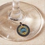 Blue Crustacean And Black Eyed Susan Flowers Wine Charm