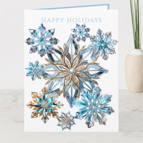 Blue Crystal and Gold Snowflakes  Card