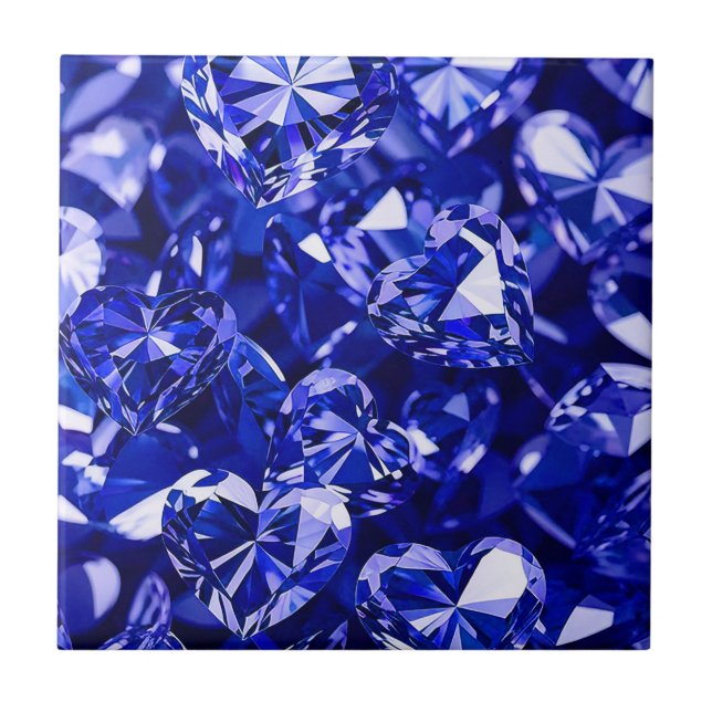 Blue Crystal Diamond Hearts Ceramic Tile (Front)