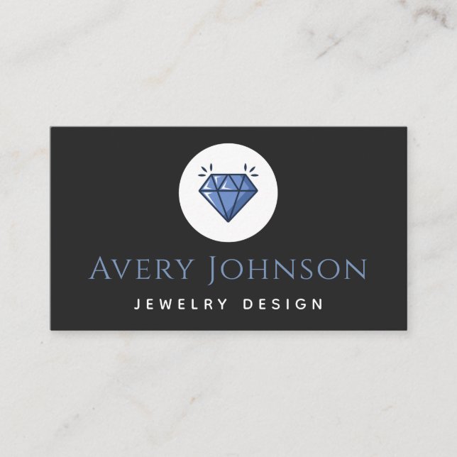 Blue Crystal Diamond Jewelry Design Social Media Business Card (Front)