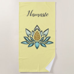 Blue Crystal & Gold Look Yellow Personalized Beach Towel