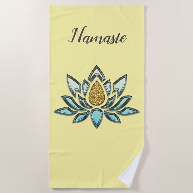 Blue Crystal & Gold Look Yellow Personalized Beach Towel (Front)