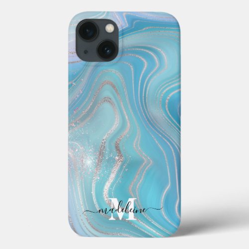Blue Crystal Marble Iridescent Agate iPhone 13 Case