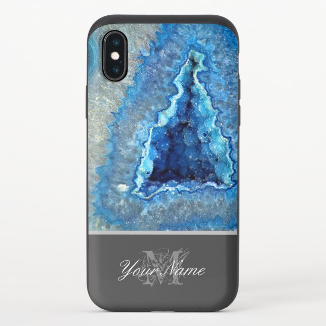 Blue crystal Monogram and name gem! Uncommon iPhone Case (Back)