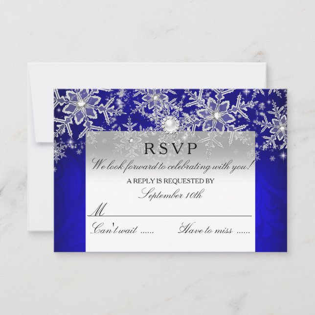Blue Crystal Pearl Snowflake Silver Winter RSVP (Front)