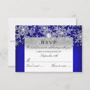 Blue Crystal Pearl Snowflake Silver Winter RSVP Card