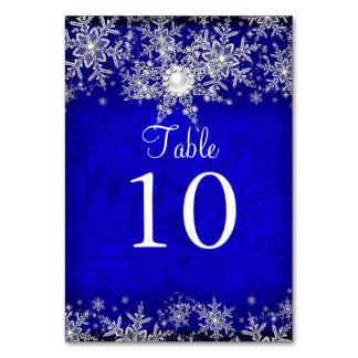Blue Crystal Pearl Snowflake Table Number Card