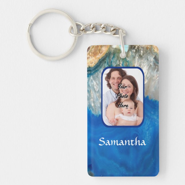 Blue crystal photo backround keychain (Front)