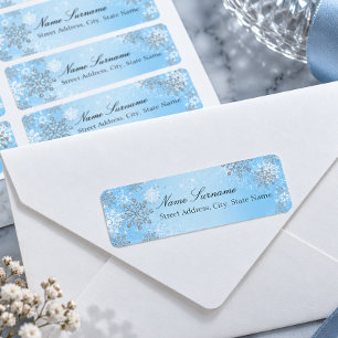 Blue Crystal Snowflake Christmas Address Labels