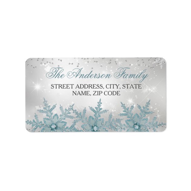 Blue Crystal Snowflake Christmas Address Labels