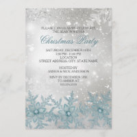 Blue Crystal Snowflake Christmas Party Invite