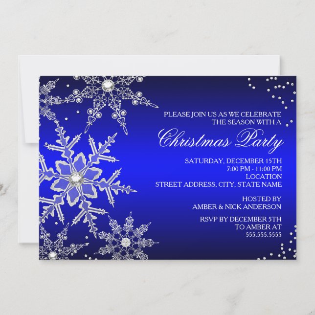 Blue Crystal Snowflake Christmas Party invite (Front)