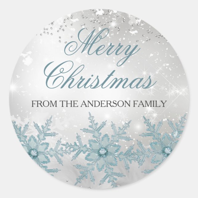 Blue Crystal Snowflake Christmas Sticker (Front)