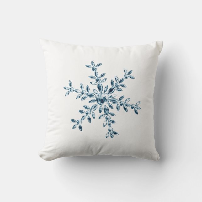 Blue Crystal Snowflake Holiday Cushion (Front)