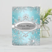 Blue Crystal Snowflake Princess Quinceanera Invitation (Standing Front)