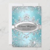 Blue Crystal Snowflake Princess Quinceanera Invitation (Front)
