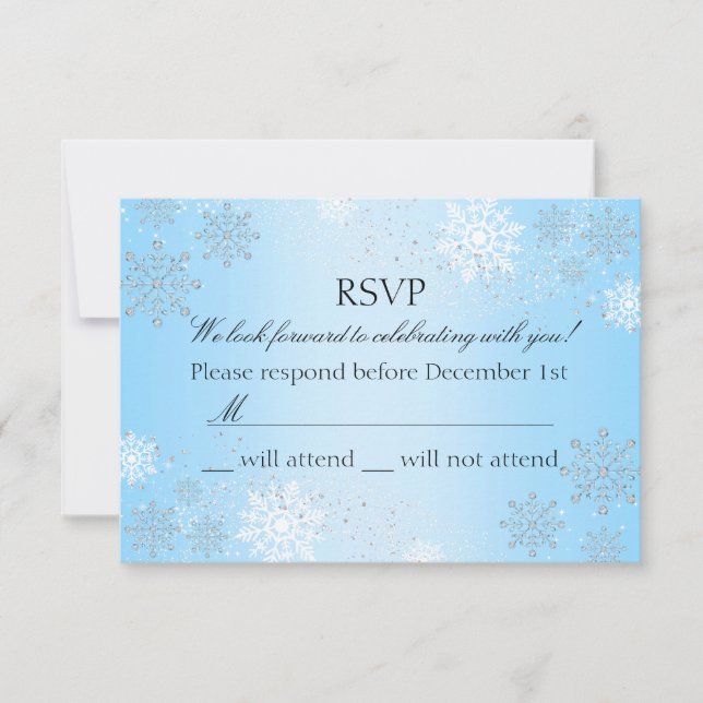 Blue Crystal Snowflake Winter Wonderland RSVP Card (Front)