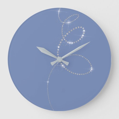 Blue Crystals Gray Silver Diamond Infinity Large Clock