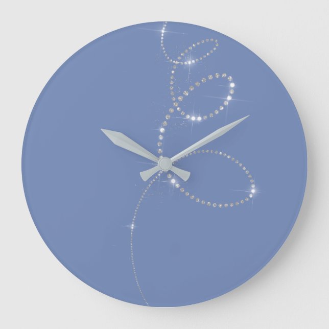 Blue Crystals Gray Silver Diamond Infinity Large Clock (Front)
