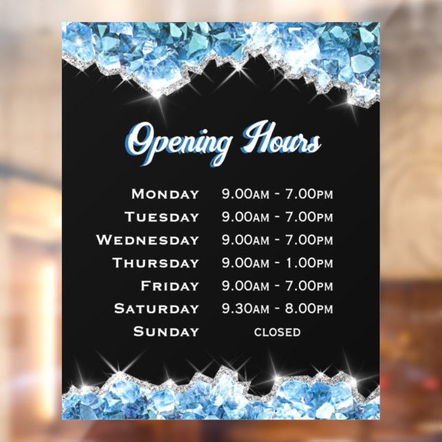 Blue Crystals Opening Hours Window Cling (Sheet 2)