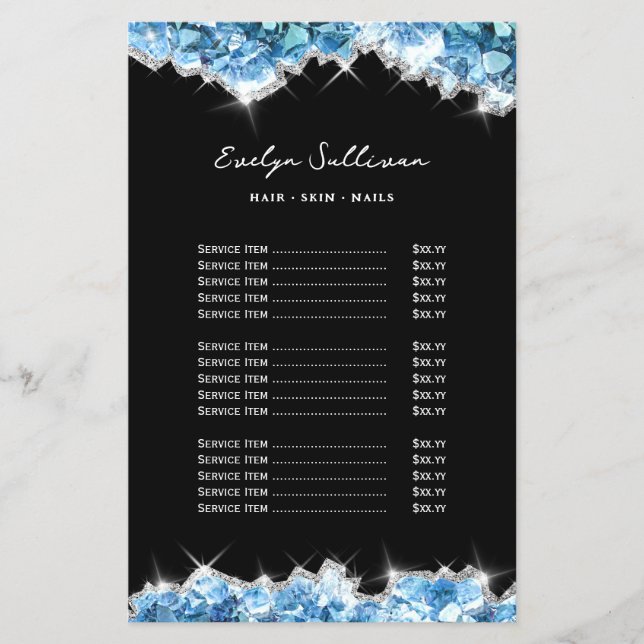 Blue crystals price list flyer (Front)