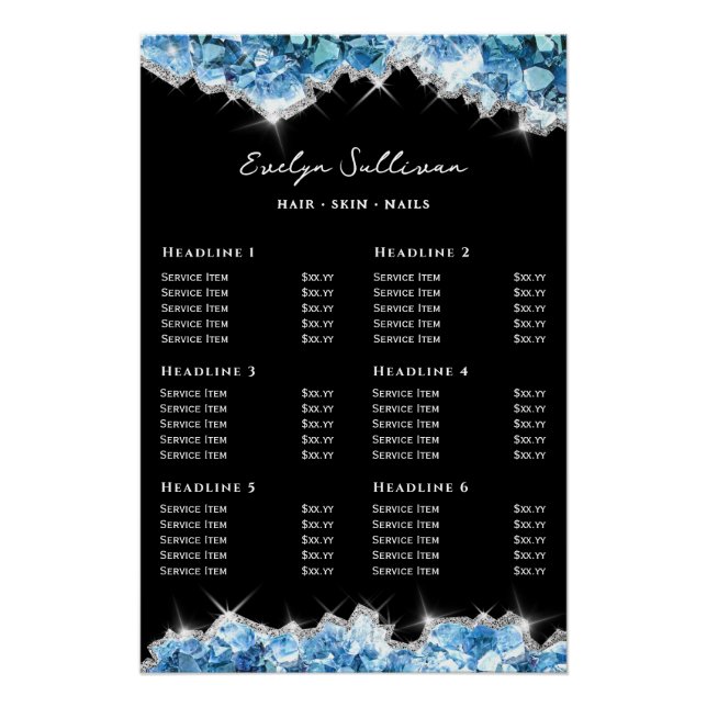 Blue Crystals Price List Poster (Front)