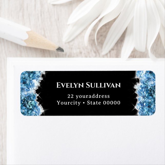 Blue crystals return address label (Insitu)