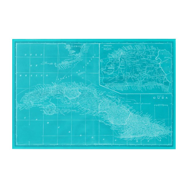 Blue Cuba Map Acrylic Print (Front)