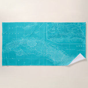 Blue Cuba Map Beach Towel