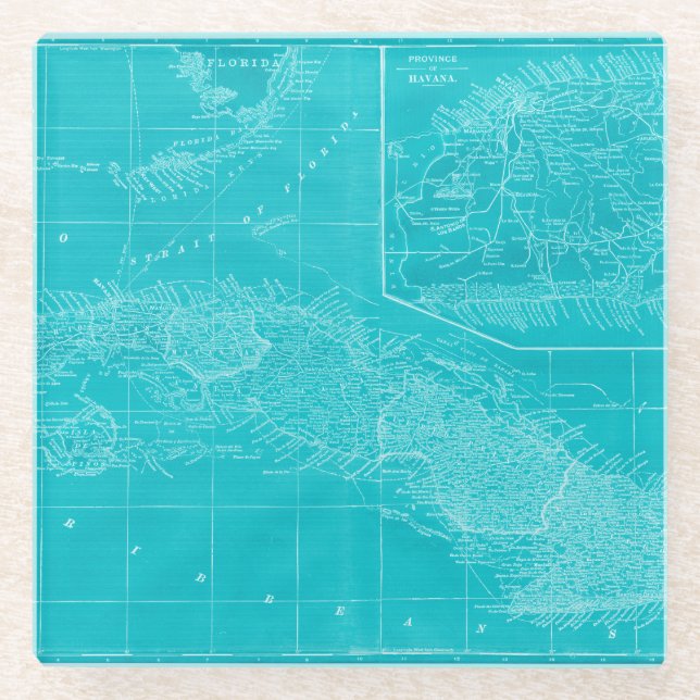 Blue Cuba Map Glass Coaster (Front)