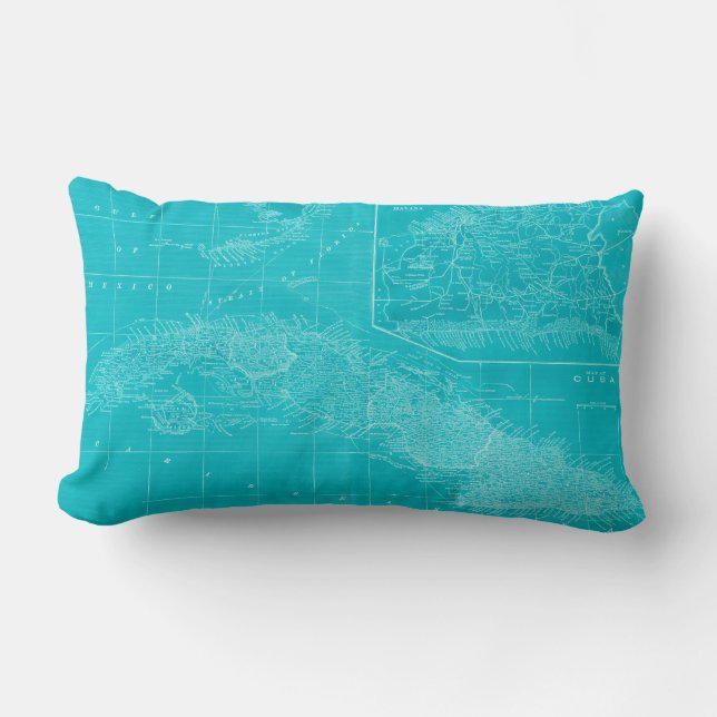 Blue Cuba Map Lumbar Pillow (Front)