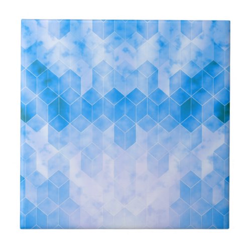 Blue Cube Geometric Design Ceramic Tile