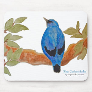Blue Cuckooshrike Watercolor Bird Mouse Pad