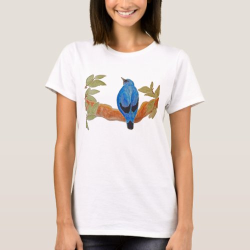Blue Cuckooshrike Watercolor Bird T_Shirt
