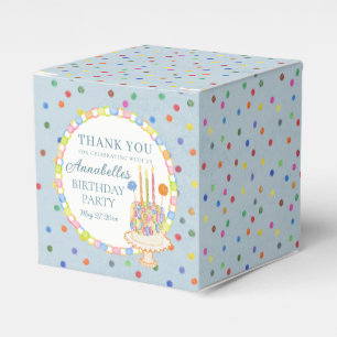 Blue Cue the Confetti Birthday Party Dessert Favor Boxes