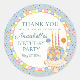 Blue Cue the Confetti Birthday Party Favor Classic Round Sticker